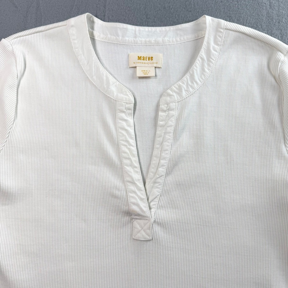 Maeve Anthropologie Popover Top Women Small White Ribbed Cuffed Capsule Wardrobe - Picture 8 of 11